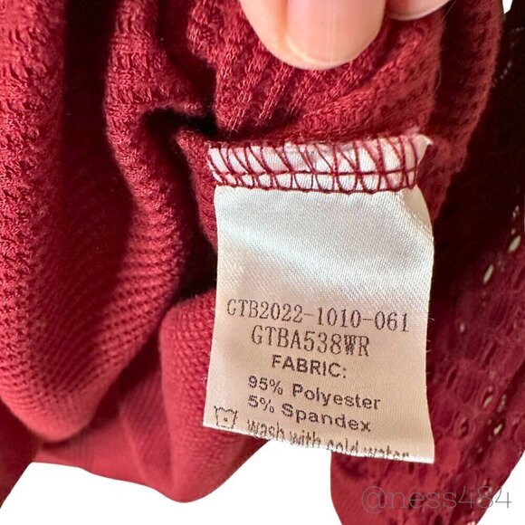 Burgundy Women's Plus Long-Sleeved Blouse w/Lace Sleeves 2XL - Picture 5 of 6